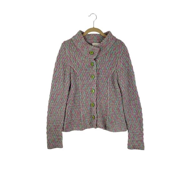 Sleeping on Snow Mock Neck Cardigan Sweater Wool Blend Pink Blue Green Size L - Picture 1 of 6